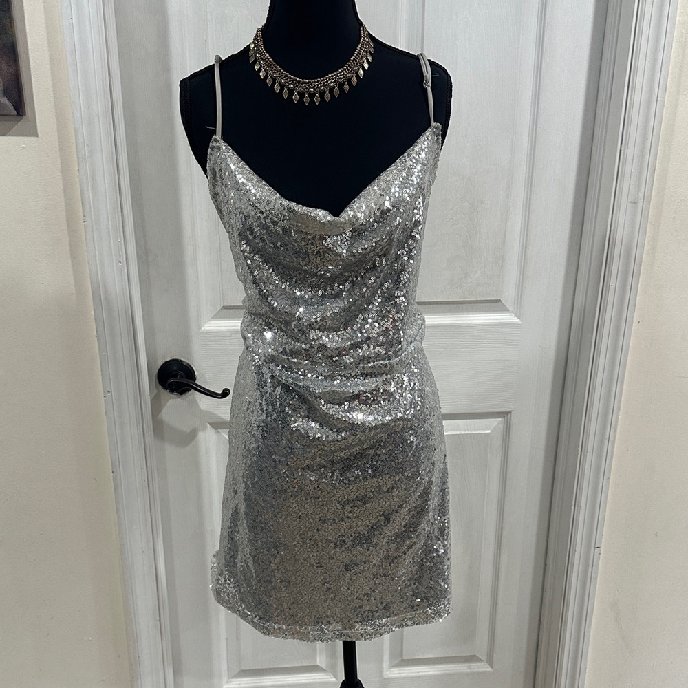 Glamorous Silver Sequin Mini Dress
